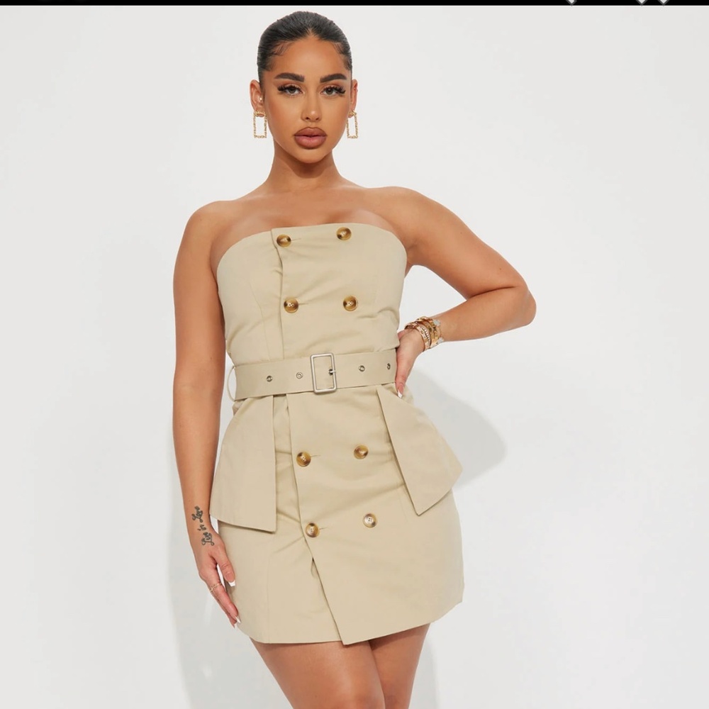 Strapless khaki mini dress - Picture 2 of 4